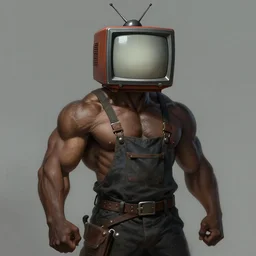 artwork of a tv - headed muscular blacksmith man with a tv on his head, cool style, concept art, super detailed, 4 k hd, trending on artstation, digital painted, low contrast, made by greg rutkowski and viktoria gavrilenko
