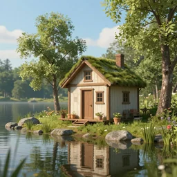 little hut by the lake, trending on artstation, 8k, Unreal Engine 5, by Noah Bradley