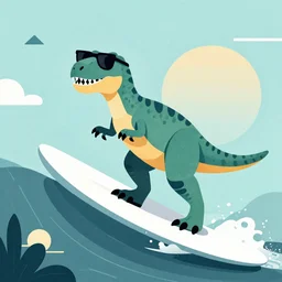 a t-rex with shades surfing a wave, digital art, matte painting, geometric shapes, trending in artstation