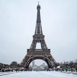 Eiffel tower melting in Paris under the snow