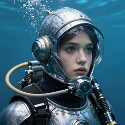 detailed ultrarealistic photography portrait of deepsea diving suit templar knight girl face, avatar, fantasy, waterworld, postapocalyptic, cyberpunk cyborg, leyendecker, norman rockwell, greg rutkowski, artstation cinematic, vray game of thrones, lord of the rings, starwars