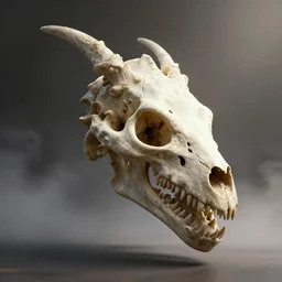 3 d render of a dragon skull floating in the air, volumetric lighting, fog, 4 k, trending on artstation, rendered by beksinski, unreal engine, mtg