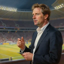 greg manchess oil matte portrait painting, stadium commentator, speaker, arena, fantasy, wonderful masterpiece highly detailed, scifi, beautiful cinematic light deep focus, elegant, digital painting, smooth, sharp focus, golden ratio, dramatic illumination, ultra realistic, 4 k, art by greg rutkowski wlop rossdraws