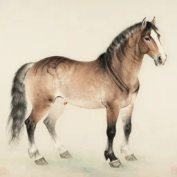 horse with tiger stripes, traditional chinese painting,