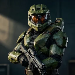 professional photo portrait of the master chief from halo nikon d 8 0 6 0 mm lens, cinematic lighting and shadows