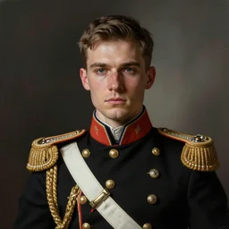 realistic portrait of a young handsome war general in his black uniform, greg rutkowski, seb mckinnon, matte painting, delicate, facing the camera, mysterious, hyper realism, 1 4 5 0, ink, ultra realistic, 8 k