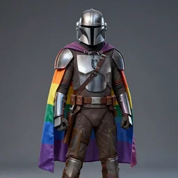 the mandalorian wearing a pride flag cape by ilya kuvshinov katsuhiro otomo