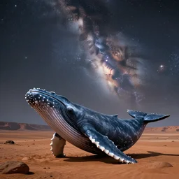 whale sitting on mars, photorealistic, very detailed, high definition landscape, gorgeous whale, stars and milky way galaxy, dark sky, award winning photograph, nature photography