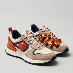 a pair of sneakers inspired by teryaki chicken and rice