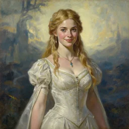 a portrait painting of adriana chechik as elden ring female character, hybrid oil painting, gentle expression, smiling, elegant clothing, scenic background, behance hd, by jeremy pitkin, alphonse mucha, greg rutkowski, tim hildebrandt, boris vallejo, artgerm