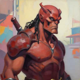 greg manchess portrait painting of the hellboy as overwatch character, medium shot, asymmetrical, profile picture, organic painting, sunny day, matte painting, bold shapes, hard edges, street art, trending on artstation, by huang guangjian and gil elvgren and sachin teng