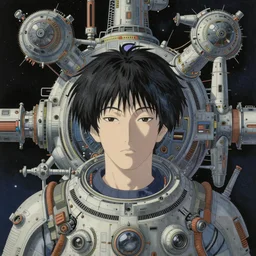 a beautiful ukiyo painting of retrofuturistic space station, detailed symmetrical close up portrait, intricate complexity, by takato yamamoto, wlop, krenz cushart. cinematic dramatic atmosphere, sharp focus