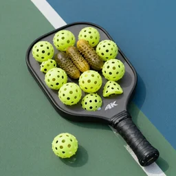 a pickleball made of pickles, 4k, photo