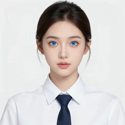 a girl with blue eyes is wearing a tie and a white shirt