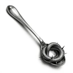 a large knotted spoon, ink on paper, thorny, white background, serpentine, durero, 8 k, 3 d render, highly detailed, unreal
