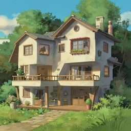 stylized concept art of beautiful parametric villa anime style by katsuya terada and artstationtrending and pixv and princess mononoke olmec ghibli