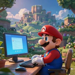 mario using the computer, hd