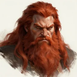 a highly detailed headshot portrait of a epic massive fantasy giant with red hair and beard staring ominously concept art