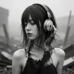 award winning photo of some nostalgia as seiichi furuya would depict it, she is 2 3, skinny and beautiful and listens to oathbreaker, she is deaf but lives out of time, black and white, the background is a disaster waiting to happen, insanely detailed, closeup, foggy like in norwegian black metal aesthetic