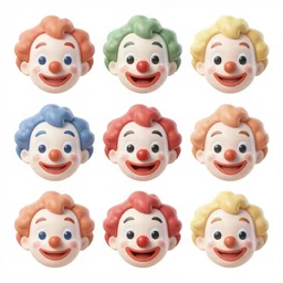 a 3 by 3 array of clown faces