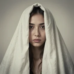 women with cloth over her head, artistic, highly detailed, washed out