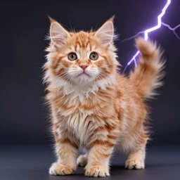 happy cute fluffy orange tabby kitten, studio lightning