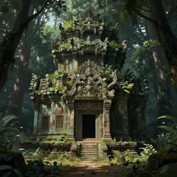hyperdetailed isolated overgrown ancient temple in a dark forest. by greg rutkowski, highly detailed, digital painting, artstation, smooth, sharp focus illustration, artstation hq. intricate, elegant, 8 k, unreal engine. art by wlop and artgerm and ayami kojima. dan mumford, tomokazu matsuyama, takato yamamoto