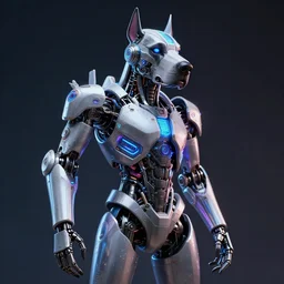 great Dane cyborg, futuristic, neon, vaporware, artstation hq, hyper realistic, 3d render