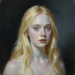 Painting of Elle Fanning being abducted by aliens, long blonde hair, delicate, pale milky white porcelain skin, by Edward Hopper. 8K. Extremely detailed.