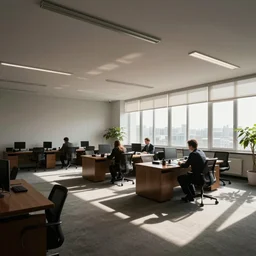 rat businessmen in an office, wide angle