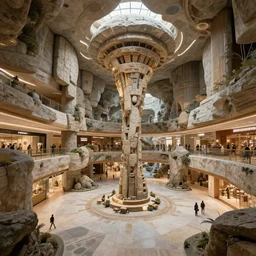 a mall in the style of prehistoric stone age, art by greg rutkowski and artgerma, stunning concept art, interior design architecture