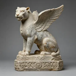 a stone sculpture of a winged panther sitting on a pedestal with intricate carvings and fine detail