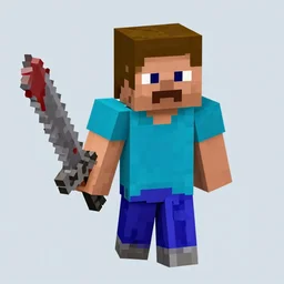 blocky minecraft steve holding bloody sword