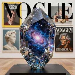Cosmic spacetime crystal that can peer into minds, national geographic, Vogue magazine top art pieces rendered in HD by the british museum, piece curated by James Gunn. Award winning controversial art/reality fusion.