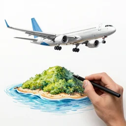 the plane lands on the island sketch