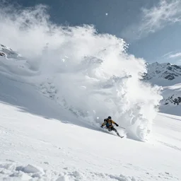 fashion editorial in snow avalanche. gigantic snow storm mountain. wide angle shot. highly detailed. depth of field. high definition. 8k. photography.