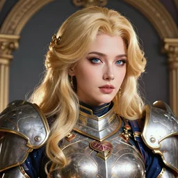studio portrait of lawful good colorful female holy mecha paladin absurdly beautiful, elegant, mature blonde grave gravure idol, ultrafine hyperrealistic detailed face illustration by kim jung gi, highly detailed faces, intricate linework, sharp focus, bright colors, matte, octopath traveler, unreal engine 5 highly rendered, global illumination, radiant light, intricate environment