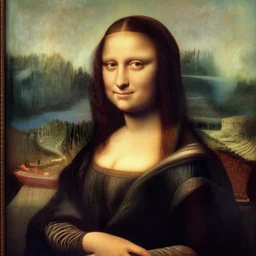 mona lisa looking up with a surprised expression,