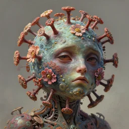 portrait of a sad, organic virus, floral! horizon zero dawn machine, intricate, elegant, highly detailed, ray tracing, digital painting, artstation, concept art, smooth, sharp focus, illustration, art by artgerm and greg rutkowski and alphonse mucha, 8 k