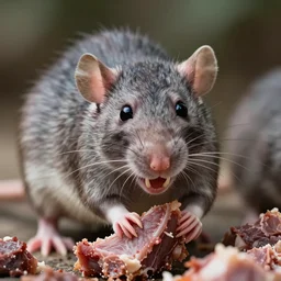 high quality presentation photo of vicious anthropomorphic rats with sharp teeth eating meat, photography 4k f1.8 anamorphic bokeh 4k Canon Nikon