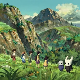 side view of a game scenario showing a mountainside landscape, studio ghibli, pixar and disney animation, sharp, rendered in unreal engine 5, highly detailed, digital painting, artstation, concept art, smooth, sharp focus, illustration, wide angle, artbook, wallpaper, splash art, hollow knight, promo art, dramatic lighting, art by artgerm and greg rutkowski and bo chen and jin xiaodi