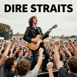 Dire Straits playing and the crowd goes wild, cover art by Stephen Bliss, Boxart