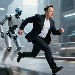 elon musk running away from robots,