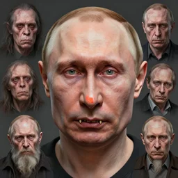 vladimir putin, putin is bald prehistoric primate caveman, reptiloid eyes, awe face, toothless, saw teeth, peeling skin, horror macabre face, clown nose, by donato giancola and greg rutkowski and wayne barlow and zdzisław beksinski, realistic face, digital art