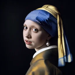 behind the scenes of girl with a pearl ear ring by vermeer cinematic lighting, detailed face, headshot and body shot, taken in the 1600s, very very very very detailed face, beautiful nostalgic quality, lighting and canvas visible in the background