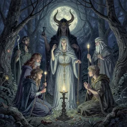 The night of the magical ritual of the 5 elven sorcerers. By Konstantin Razumov, highly detailded
