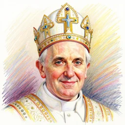 colorful portrait of pope john paul ii wearing tiara in the style of sketched crayon