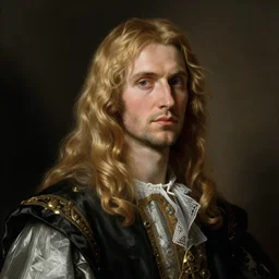 portrait of a blond handsome man with long hair in baroque art, anime inspired, High Res 8K,hyperdetailed