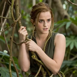 enranged emma watson tangled and stuck in jungle vines