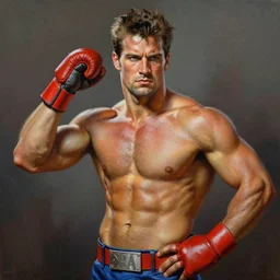 jack mcbrayer as ken masters from street fighter, painting by frank frazetta, 4 k, ultra realistic, highly detailed,